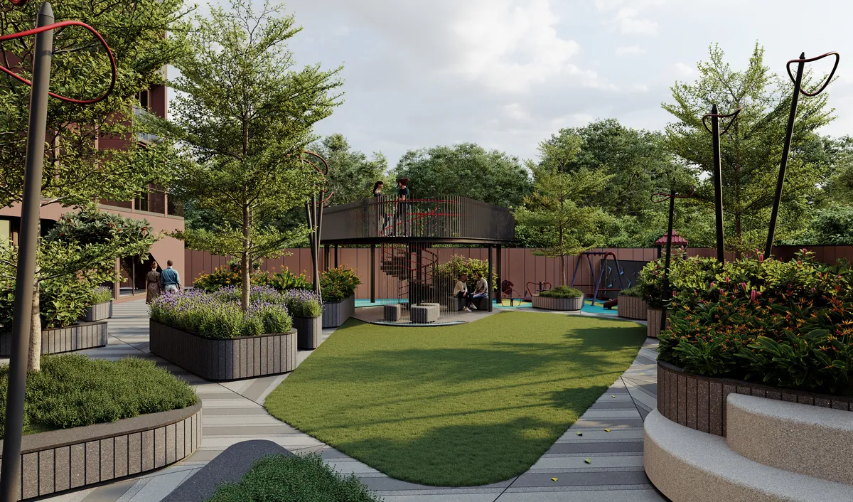 Landscaped podium lawn at Ariva